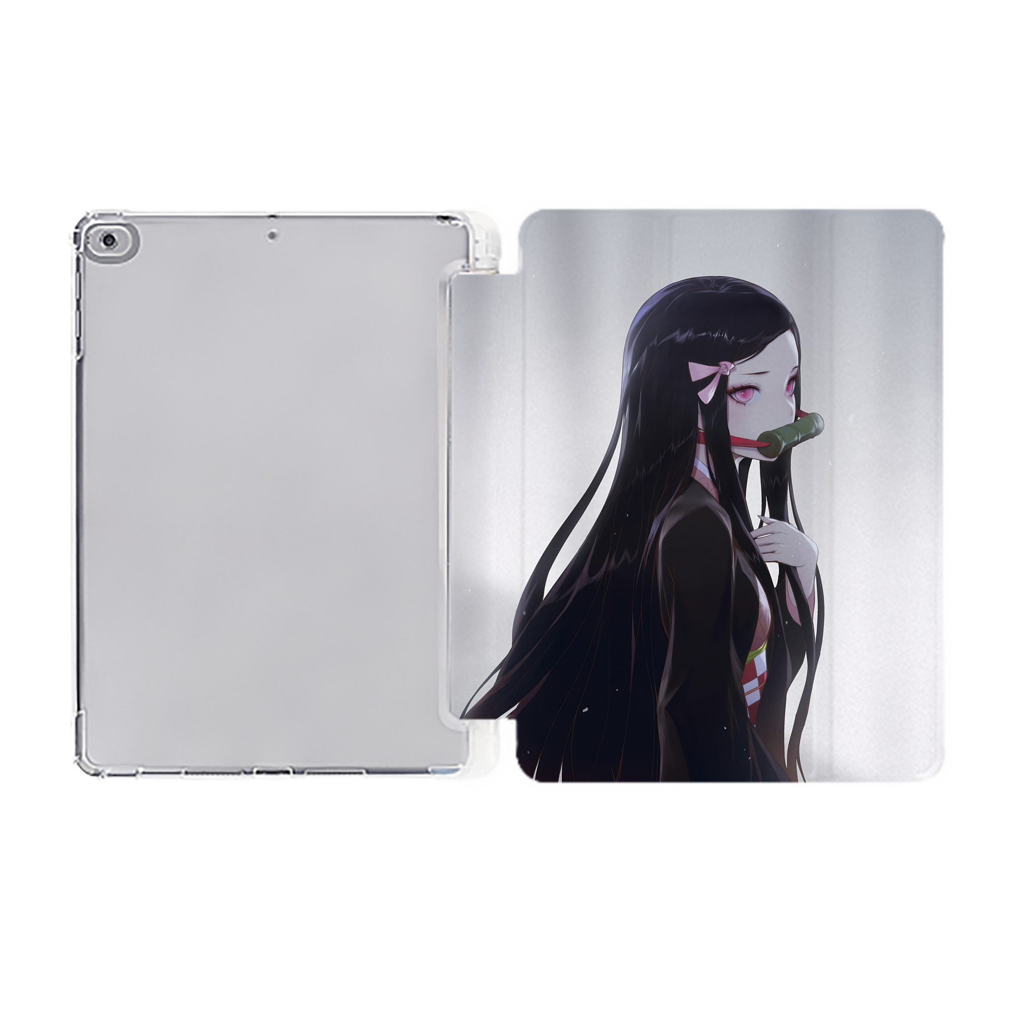 （画像用） 鬼滅の刃（きめつのやいば）竈門 禰󠄀豆子／かまど ねずこ Kamado Nezuko IPad ケース ペン収納付き 三つ折りスタンド PUレザー×シリコン 対応機種9.5/10.5/10.9インチ